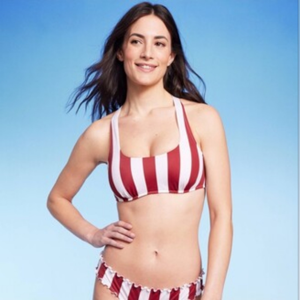 Shade & Shore Red and White Striped Bikini